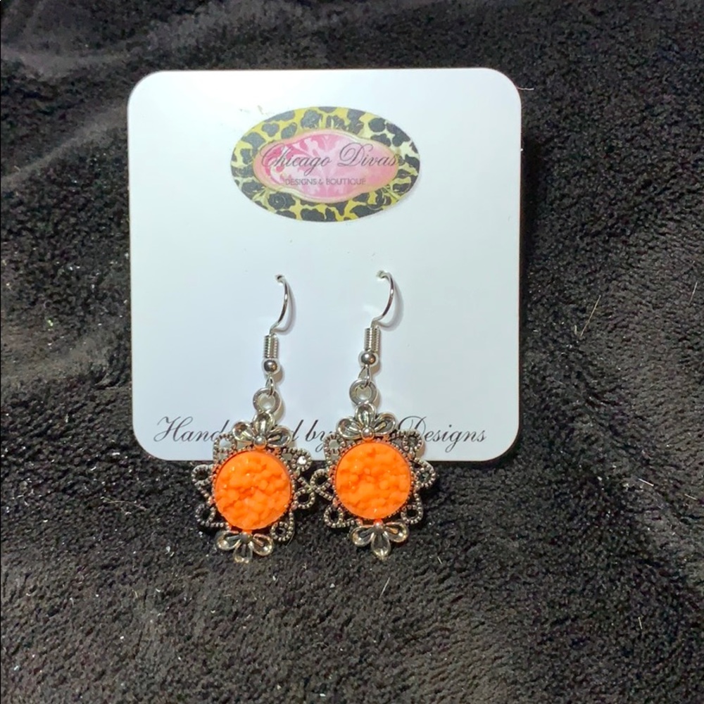 Neon Orange Druzy Dangles